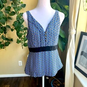 3 for $25---GIRLS FROM SAVORY Silk Black and Blue Bird Tank Top | 6